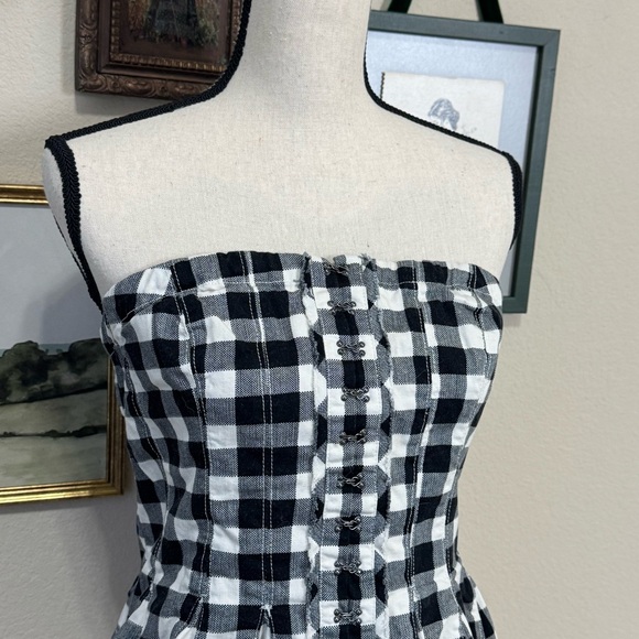 FREE PEOPLE |  Black and White Checkered Corset Strapless Top Size Medium - Picture 6 of 16